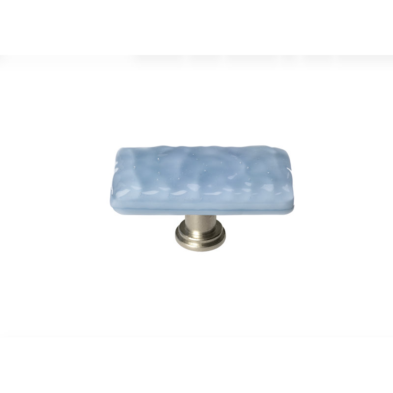 Poignée de meuble en verre Glacier, Poignée longue, Nickel satiné, Bleu poudre