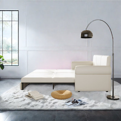Multifunctional Beige Faux Leather Sofa Bed, Elegant Convertible Sleeper For Home