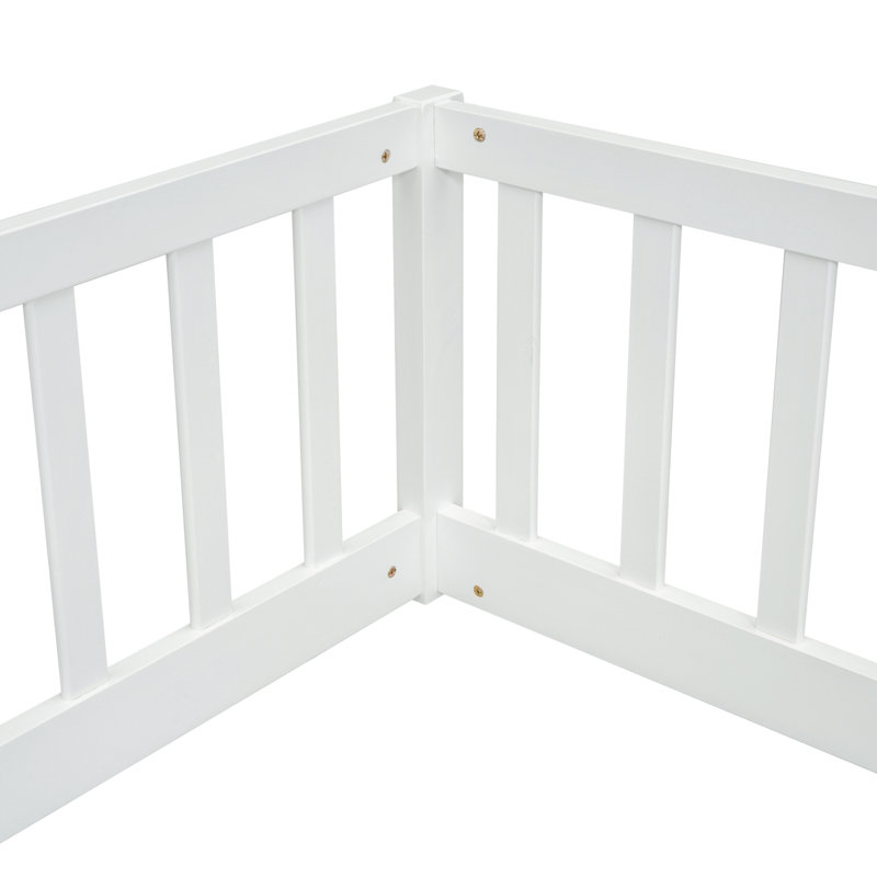 Lit double simple au sol avec clôture, garde-corps, sans porte, blanc, Blanc