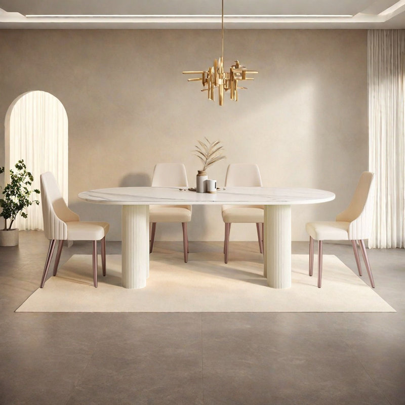Table de salle à manger style français, Blanc, crème, H 29,9 po x L 70,9 po x l 35,4 po