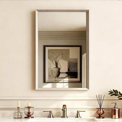 Miroir mural rectangulaire 24 po x 32 po avec cadre effet bois de chêne pour salle de bain, entrée