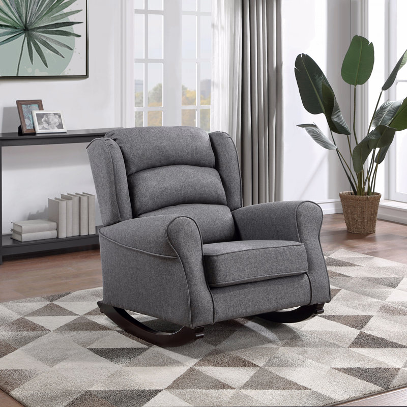 Chaise berçante rembourrée en tissu gris
