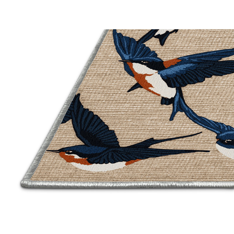 Washable Barn Swallow Birds Area Rug, Round 6'