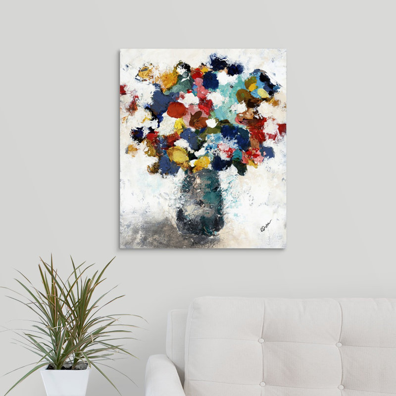 «Flowers in a Vase», peinture sur toile, H 24 po x l 20 po x p 1,25 po, Toile tendue