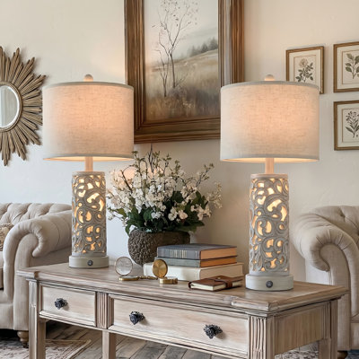 Set of 2 Vintage Farmhouse Bedside Lamps, 22" with USB Charging, Nightlights and Included Bulbs for Bedroom Nightstands, Living Rooms and Home Offices