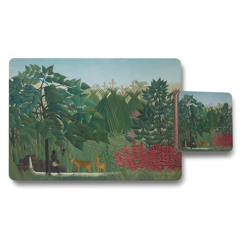 Jungle Garden Placemat Coaster Set With Lush Plant Foliage Design