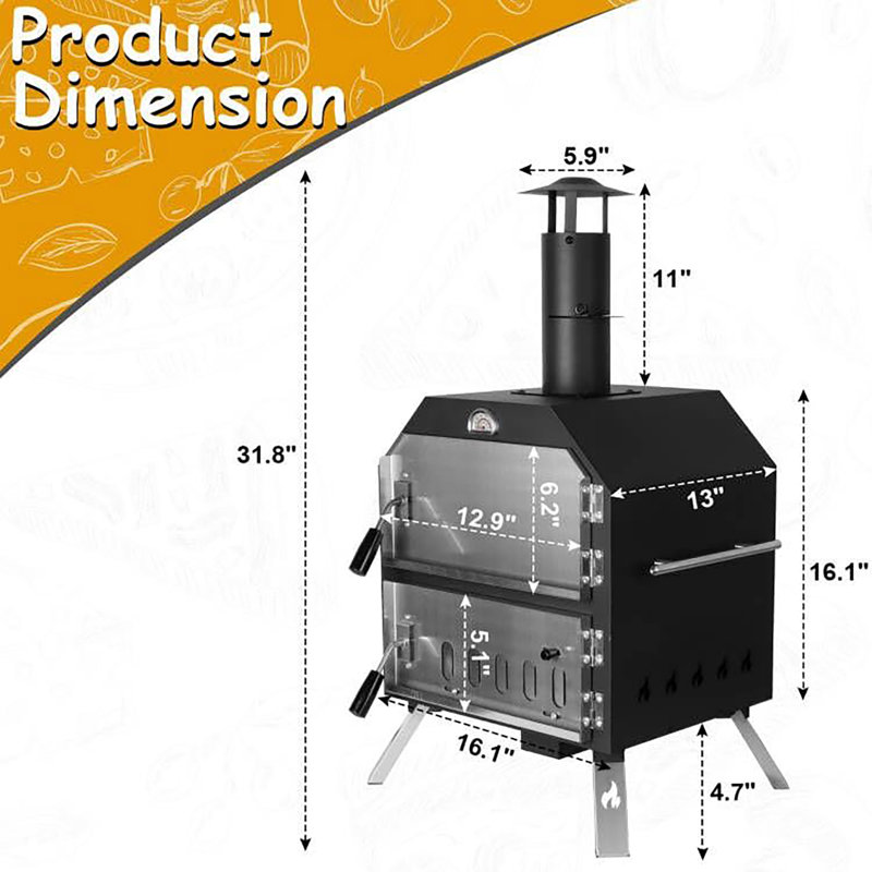 Outdoor Pizza Oven Wood Fired, 31.8" H x 16.1" W x 13" D