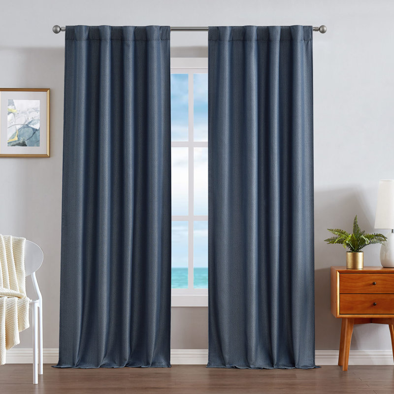 Nautica Robin Synthetic Solid Color Room Darkening Thermal Back Tab/Rod Pocket Single Curtain Panel, Navy, 38" W x 108" L