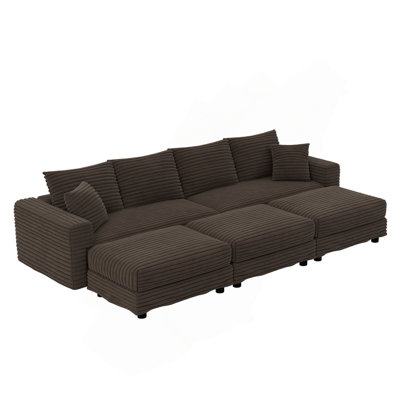 Canapé 102,4 po en velours côtelé 102,4 po, canapé-lit rembourré confortable et moderne, sièges profonds avec coussins moelleux et 3 repose-pieds, fauteuil convertible