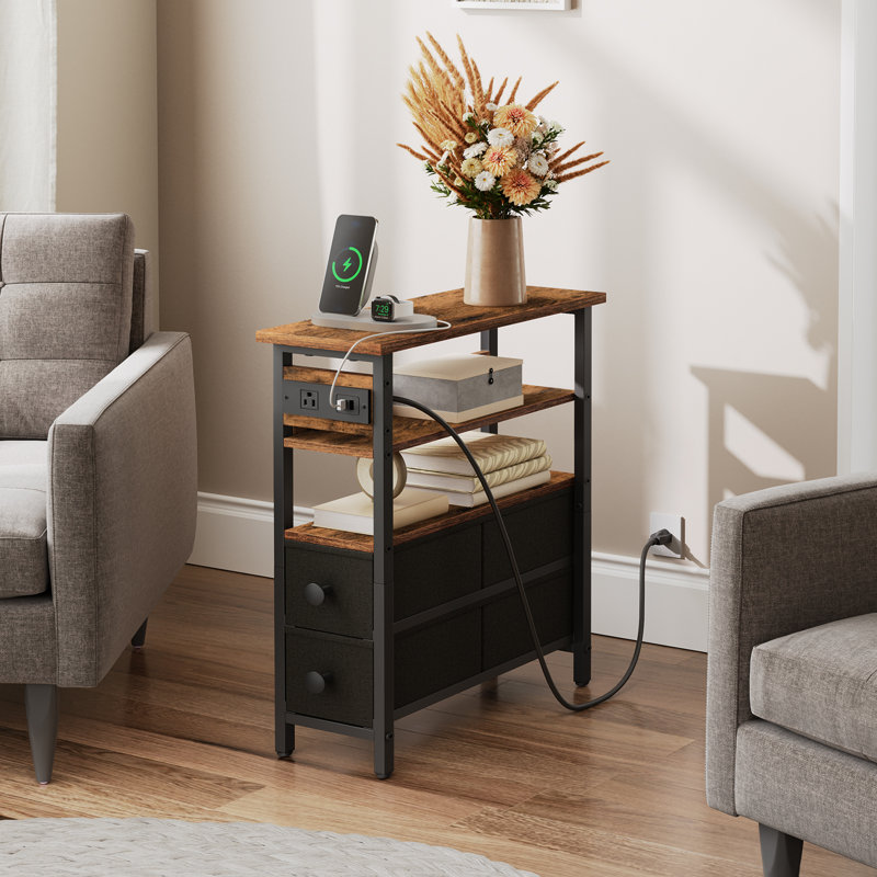 End Table With Charging Station And Fabric Drawers