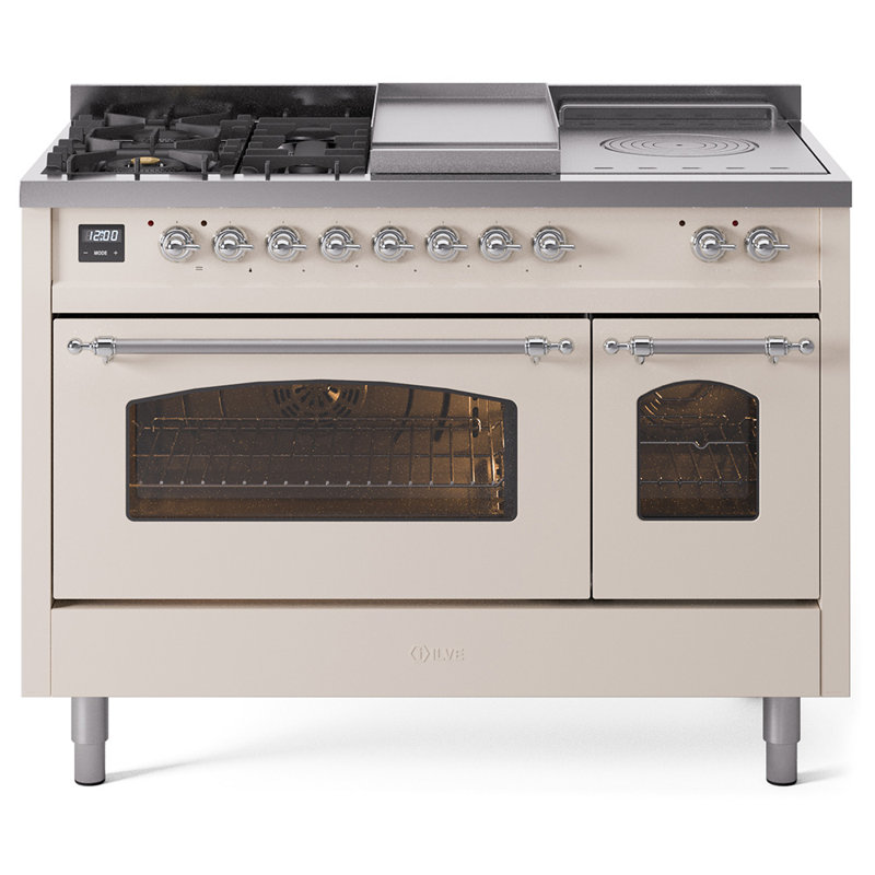 ILVE Nostalgie II 48 Dual Fuel Range, Antique White/Chrome, Liquid Propane
