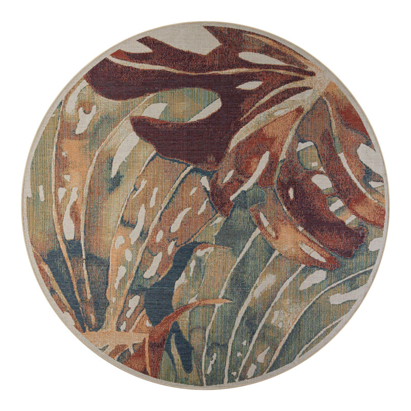 Tinesford Abstract Green/Red Indoor / Outdoor Area Rug, Round 4'1"