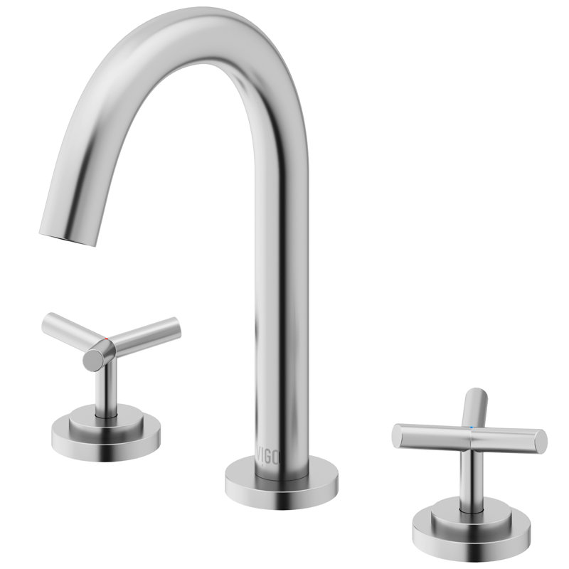 Jewel Widespread 3-Hole Bathroom Faucet, 2-Handle High Arc With Cross Knob Handles In Brushed Nickel, Brushed Nickel
