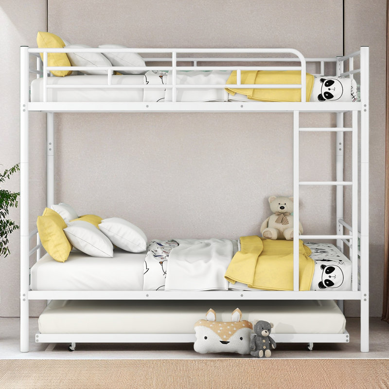 Full Over Full Metal Bunk Bed With Trundle, White