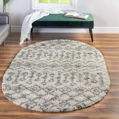 Tapis à poil long gris treillis Griego