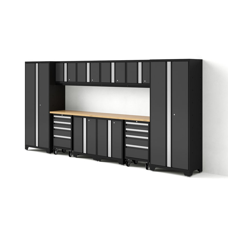 Ensemble d'armoires de rangement de 12 pièces Bold Series, Bambou, Pas de lumières, Gris