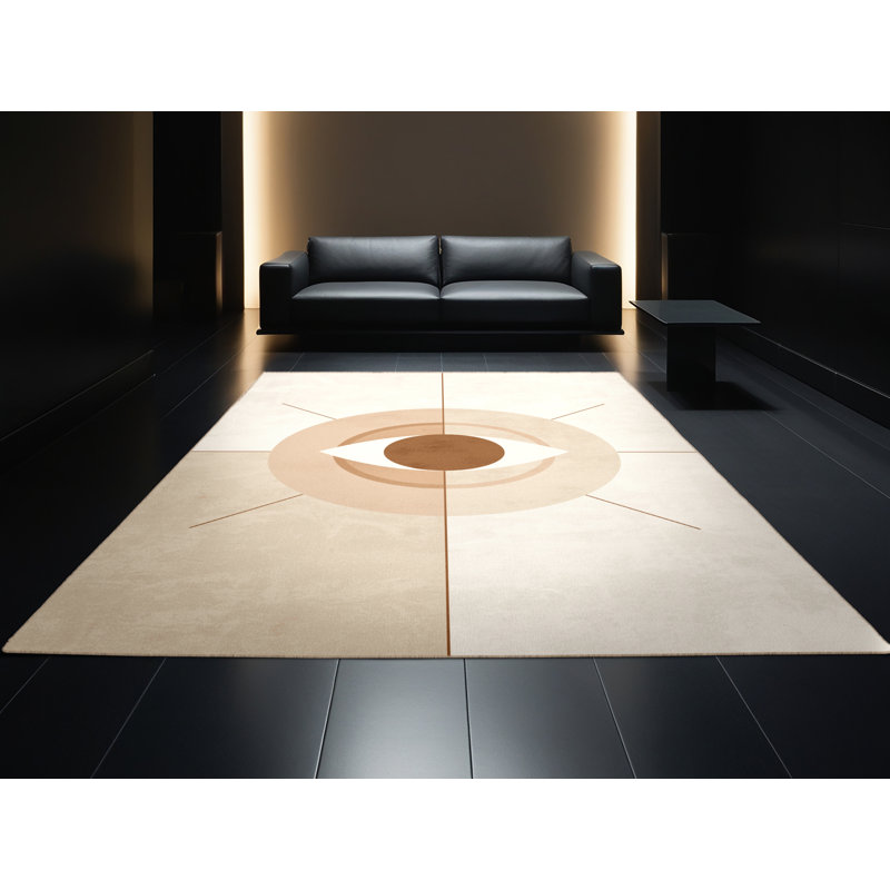 Soft Plush Cadwall Open Eye Of Awareness Minimalist Area Rug in Beige – Beige Binding, 4x6