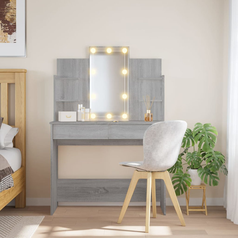 Micsunel Dressing Table with Mirror, Grey Sonoma