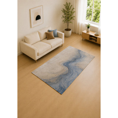 Tapis « ultra-léger » 152 x 213 cm, motif rivière de pierre bleu-gris et ivoire, idéal pour le salon. Moquette douce à poils courts avec envers antidérapant en silicone, décoration pour chambre et bureau à domicile.