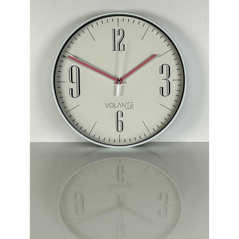 Horloge murale élégante Elegant, 11,8 po de diamètre, 1,8 po d'épaisseur | Cadre 100% plastique avec couvercle en verre véritable | Design élégant blanc et rose | Parfait pour le salon, le bureau ou la chambre à coucher, intemporel et chic