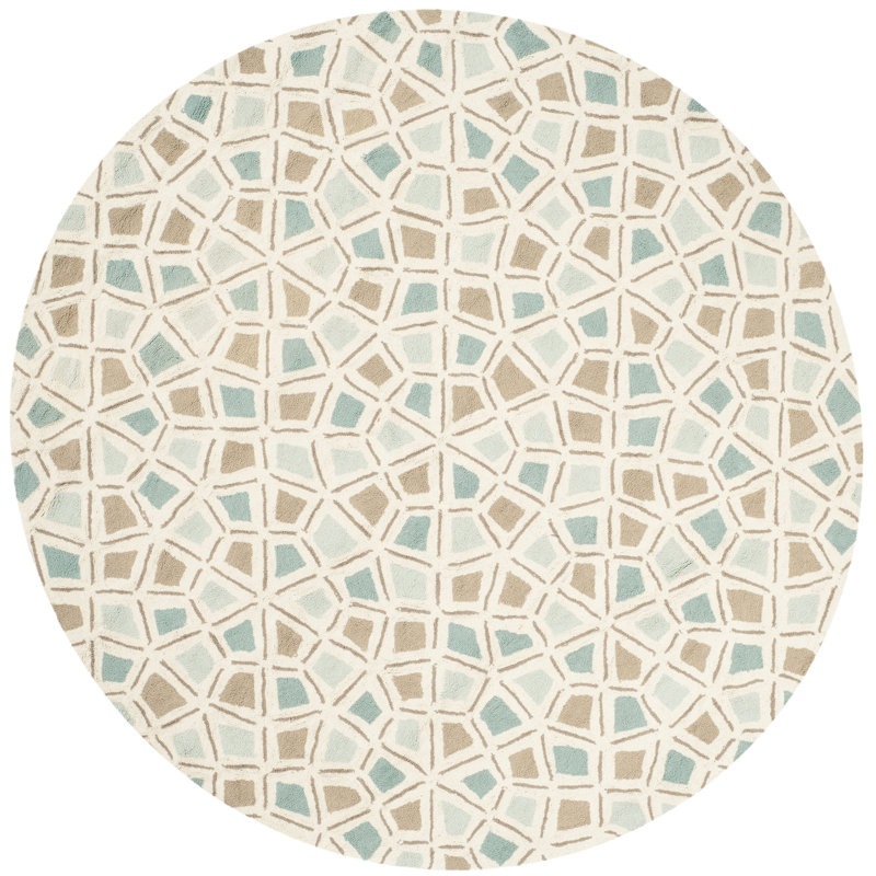 Tapis bleu en coton touffeté à la main Spring Wheel, Rond 6 pi