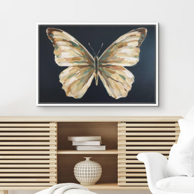 «Golden Neutral Butterfly» sur fond sombre, reproduction d'art sur toile encadrée