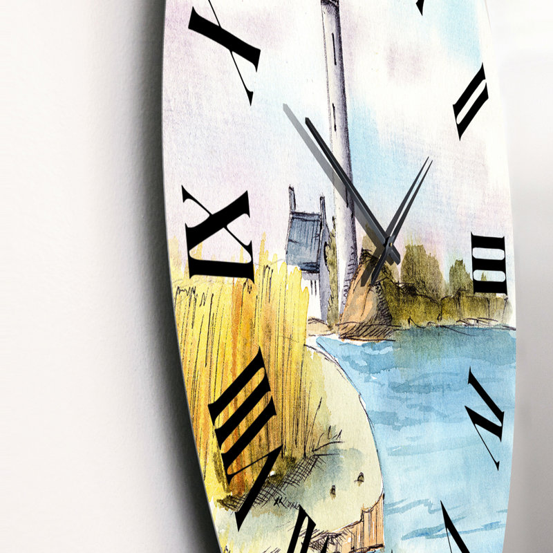 Phare sur un bord de mer lointain - Horloge murale nautique et côtière, Moyen