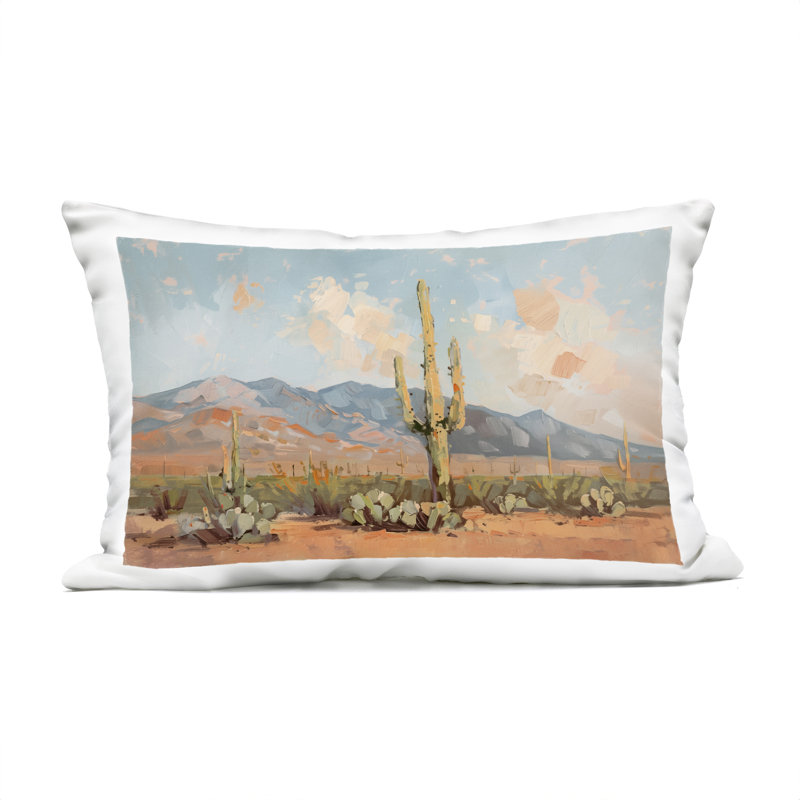Coussin d'extérieur imprimé Pink Desert, Bleu / désert brun