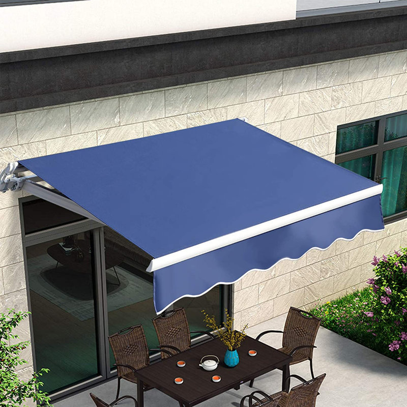 BESUNYST 63.6'' Fabric Cover Retractable Patio Awning, Blue, 63.6" H x 98.4" W x 78" D