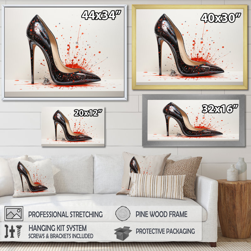 Jamay Red High Heels Sophistication II - Imprimé, Cadre doré simple, H 30 po x l 40 po x P 1,5 po