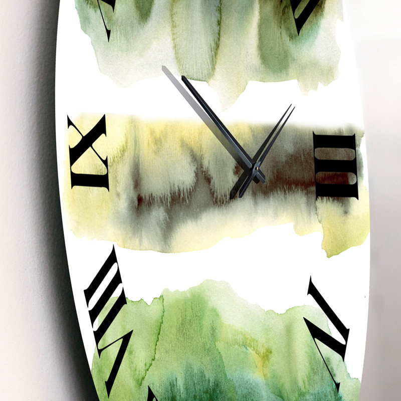 Nuage abstrait doré vert avec points bleus III - horloge murale moderne, Petit