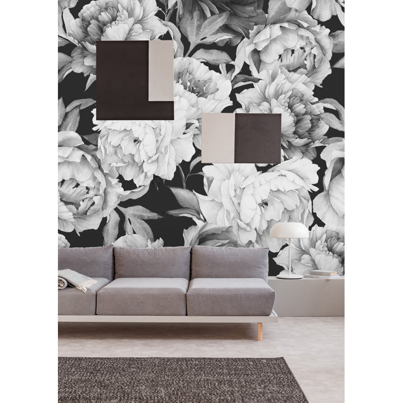 Murale 4 pièces Knightstown Peony, Noir, L 8,33 pi x l 100 po