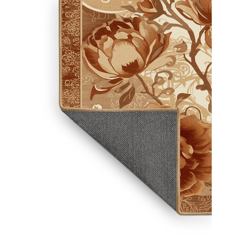 Tapis oriental doux et moelleux de style oriental orné en brun - reliure brun clair, 2 x 5
