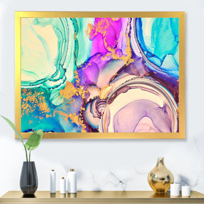 Mauve et turquoise, art abstrait fluide de luxe - peinture sur toile