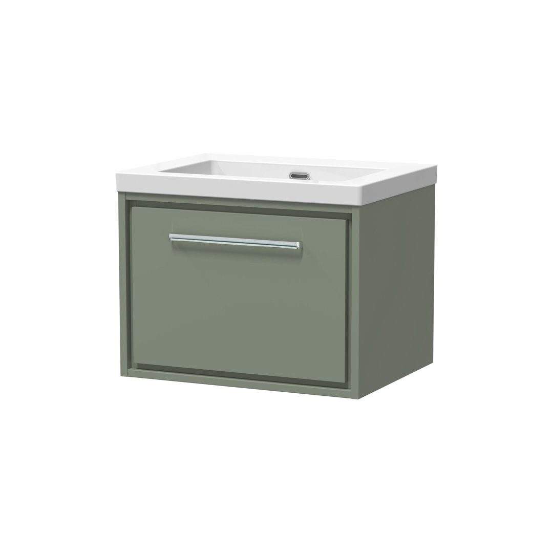 Hudson Reed Lille 600mm Fern Green 1 Drawer Wall Hung Vanity Unit With Fireclay Basin