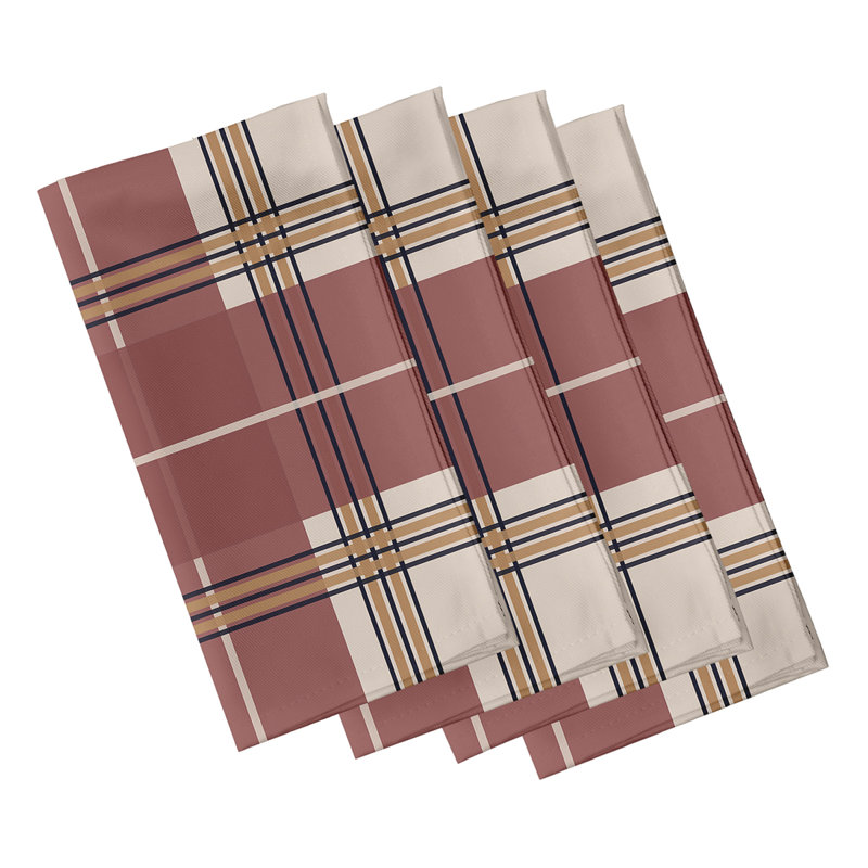 Abbot Polyester Plaid Square Napkin, 18" W x 18" L, Taupe / Rust