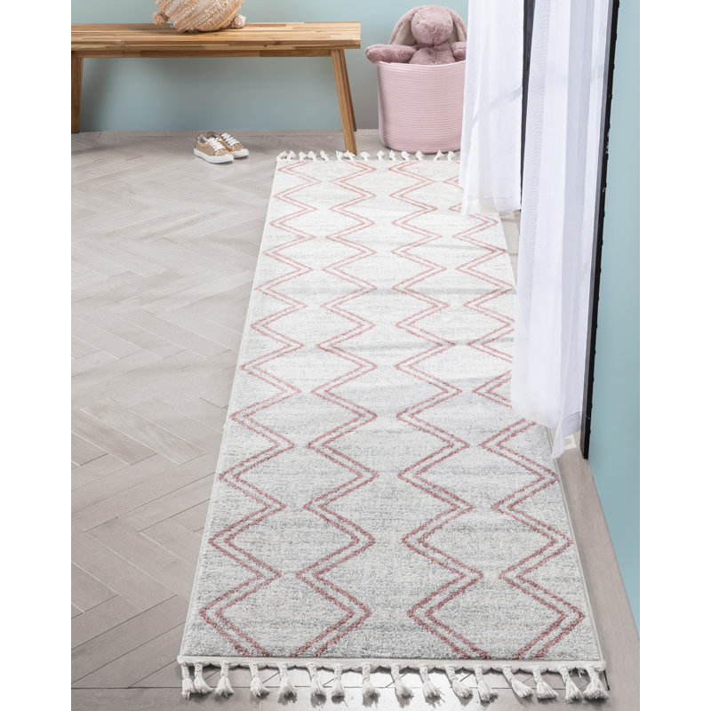 Tapis à rayures géométriques Anupuma - ivoire / rose, Tapis de couloir 2 pi 7 po x 9 pi 10 po