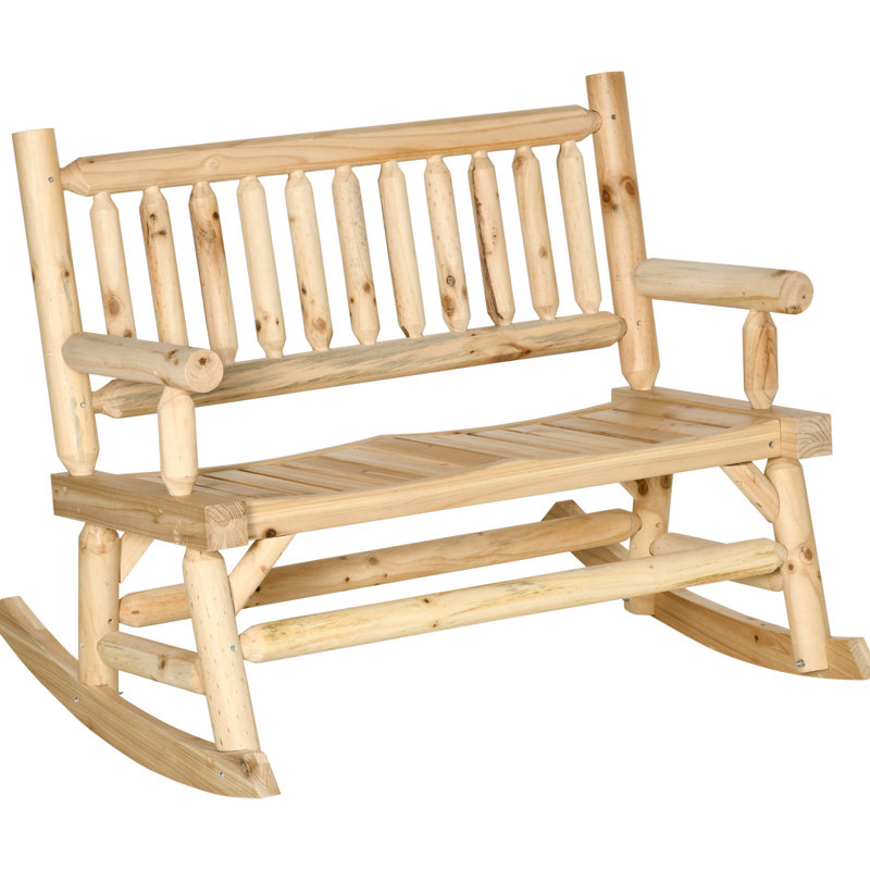 2 chaises berçantes en bois naturel avec un design de bûches -, sièges larges, cour, jardin, patio, capacité de charge de 550 lb
