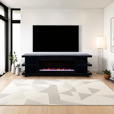 Fireplace Tv Stand 82 Inch, Fits 90" Tvs, Clove Finish, Uncomplicated Assembly Process Stand, 82", Suits 90-inch