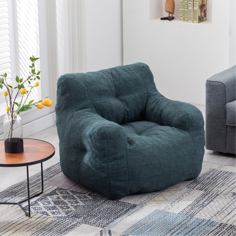 Fauteuil à billes rembourré de mousse avec chambre à coucher moderne en tissu moelleux et mousse, Tissu vert