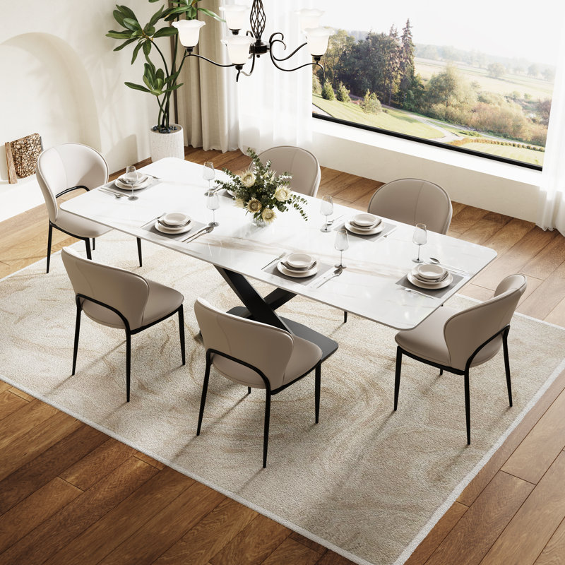 Modern Dining Table Chairs Faux Leather Upholstered Side Dining Chairs Kitchen Dining Chair with Metal Legs Not Assembled Need