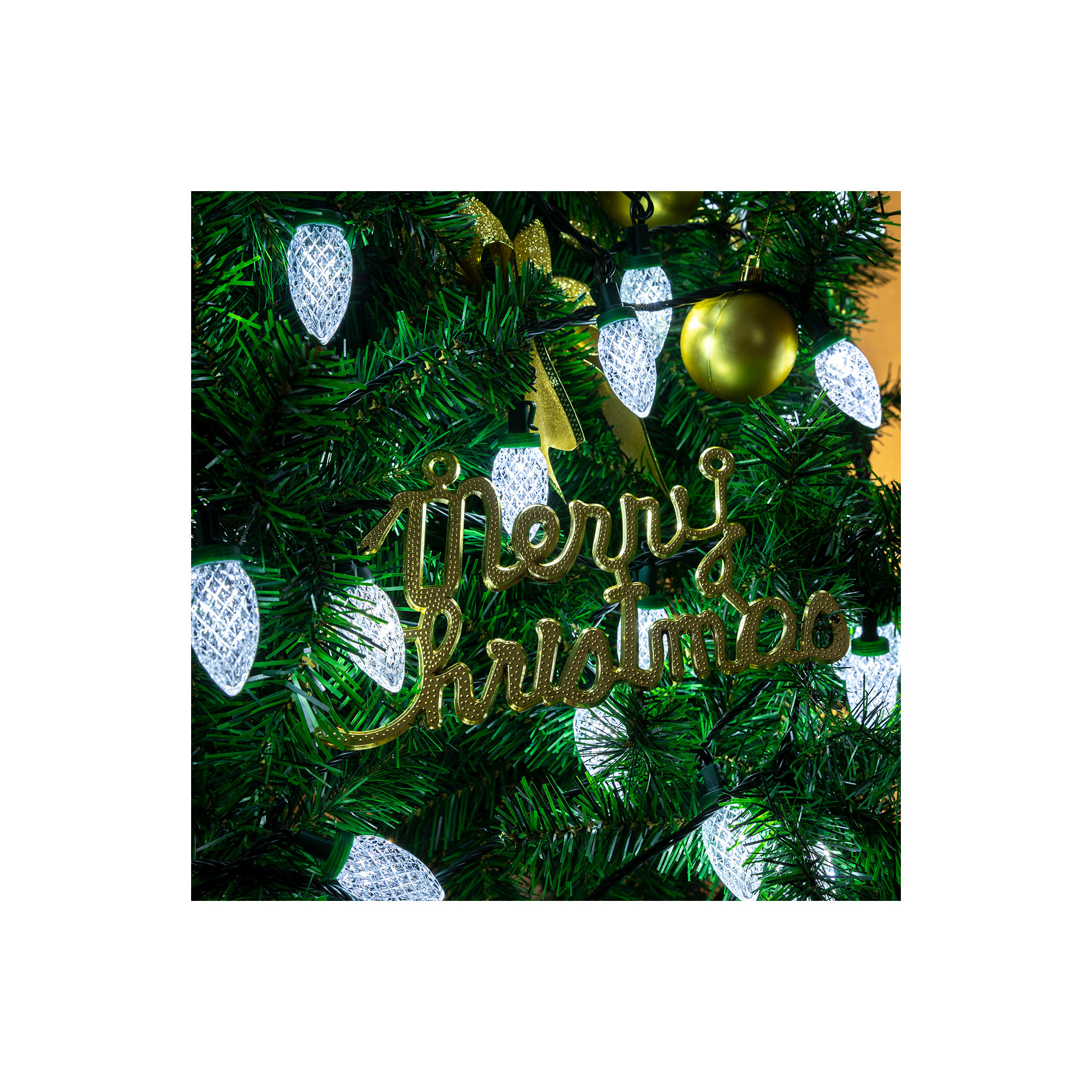 C9 LED Christmas String Lights, White, 100