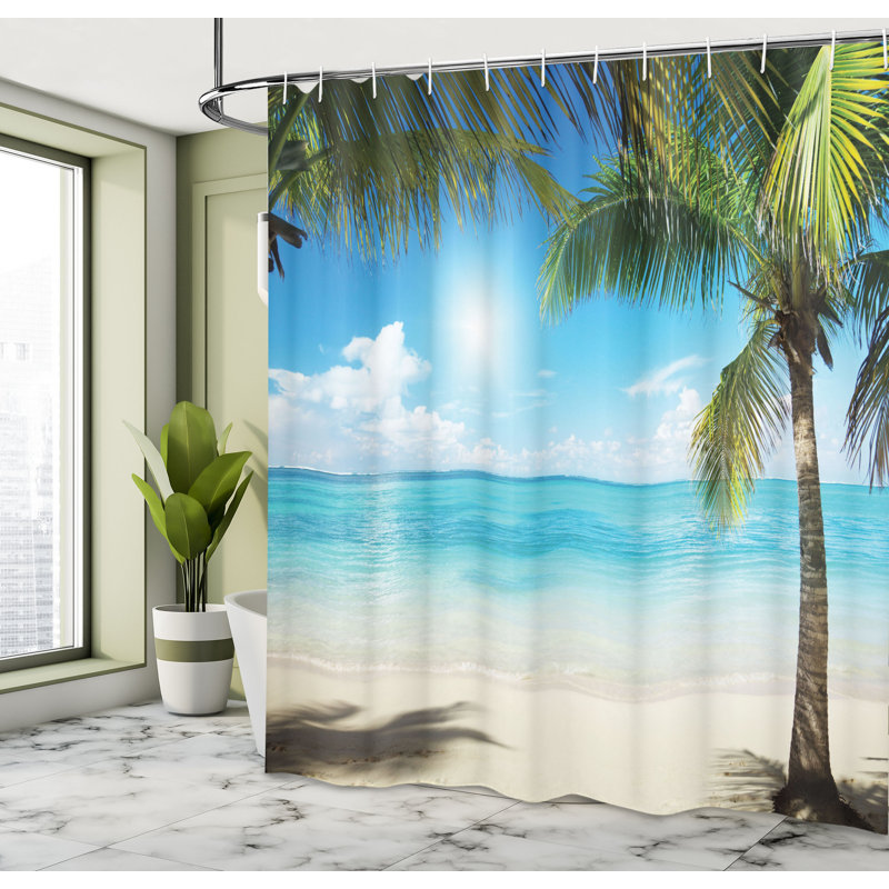 Ensemble de rideau de douche tropical beach et crochets, H 69 po x l 105 po