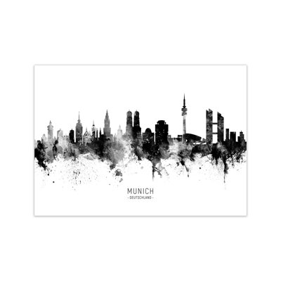 Munich Germany Skyline Black White City Name by Michael Tompsett - Print
