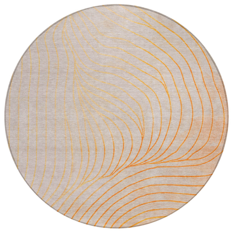 Machine Washable Indoor/Outdoor Xhevrie Orange Rug, Round 8'