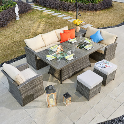70 In. X 39 In. X 27 In. Rectangular Wicker Outdoor Gas Fire Pits Dining Set2 by Red Barrel Studio