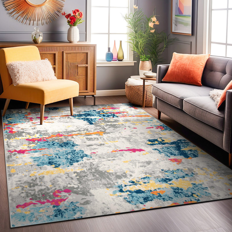 Tapis abstrait bleu / rose / orange Riegelsville, Rectangle 5 pi x 7 pi