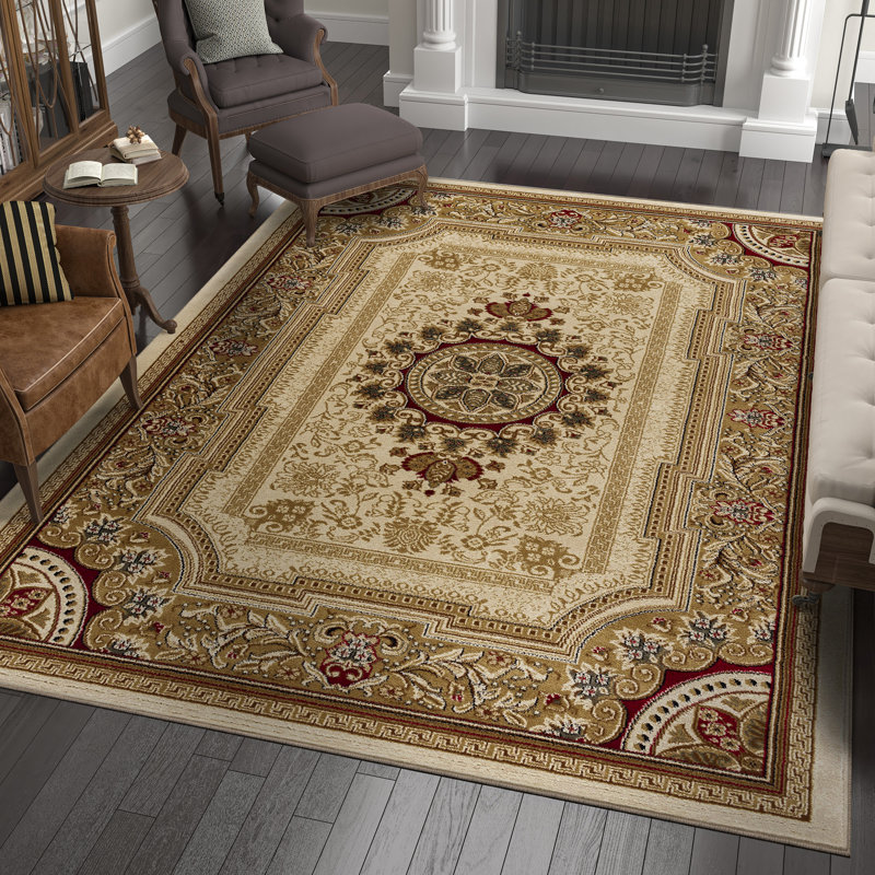 Tapis oriental ivoire / beige Clarence, Rectangle 5 pi 3 po x 7 pi 3 po