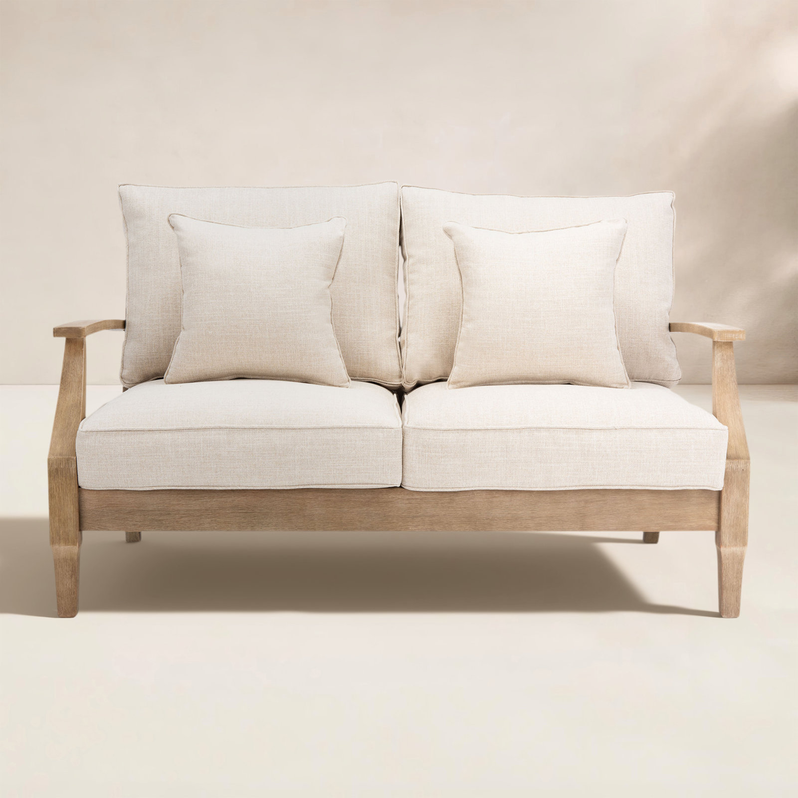 Samya Outdoor Loveseat with Cushions, Natural/Beige