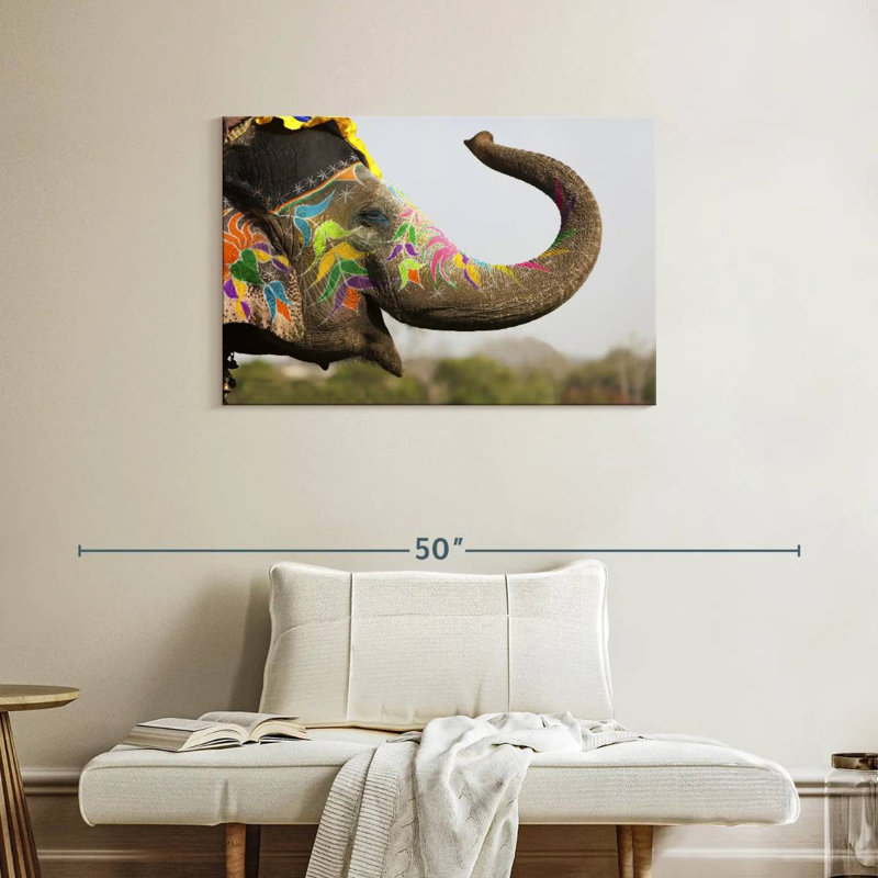 Smiling Painted Indian Elephant, 24" H x 36" W